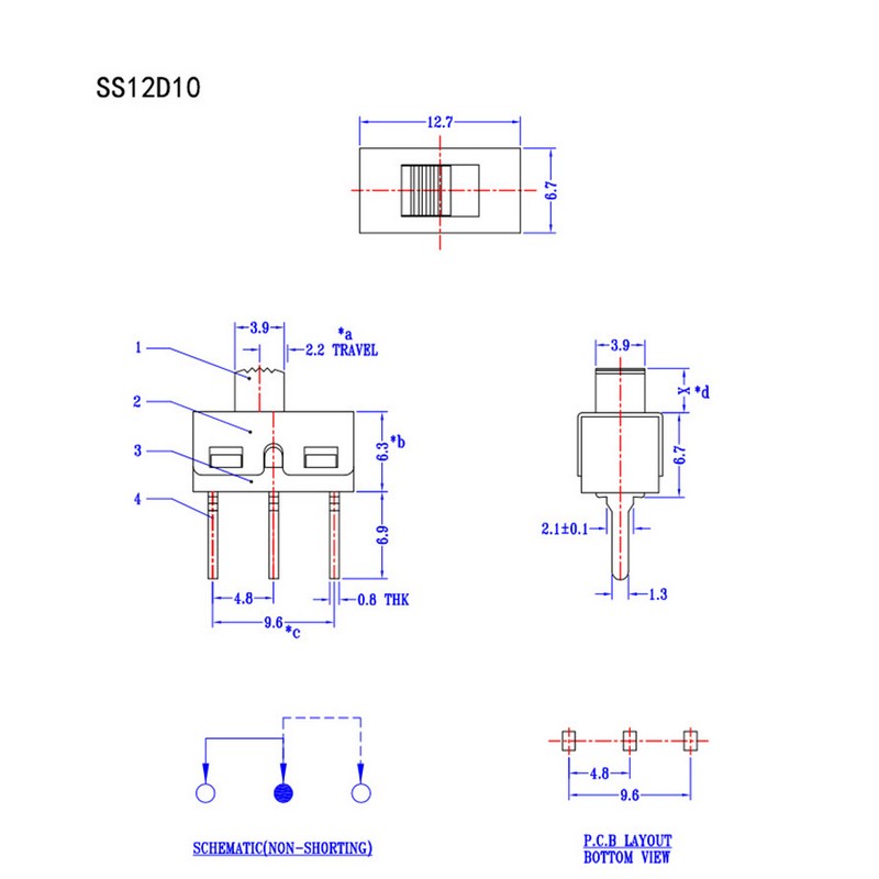 50 Interrupteurs à Glissière SPDT 3 Broches - Micro Switch 12.7x6.6mm - Pour Projets électroniques