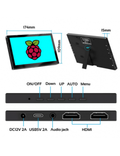 Moniteur 7 Pouces HDMI, 1024x600, TFT, 60Hz, LCD, Tactile 5 Points, pour Raspberry Pi, Win