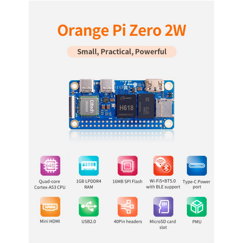 Orange Pi Zéro 2 W 1.5 Ghz DDR4 1Gb