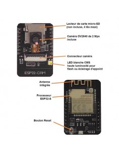 Module ESP32-CAM avec caméra OV2640 MICRO USB à Port Série CH340G