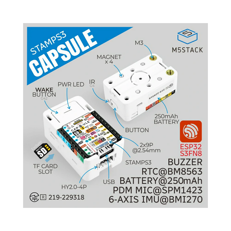 M5Capsule StampS3 @Xtensa LX7,8M-FLASH,WIFI,OTG\CDC M5Stack