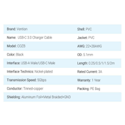 Type C Câble USB3 0.25M Usb type A to USB type C cable (0.25M)