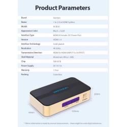 VENTION 1 IN 2 OUT HDMI SPLITTER GOLD ACBG0