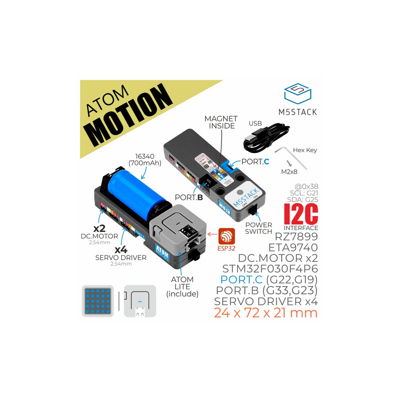 M5Stack ATOMIC Motion Kit with Motor and Servo Driver (STM32F0)