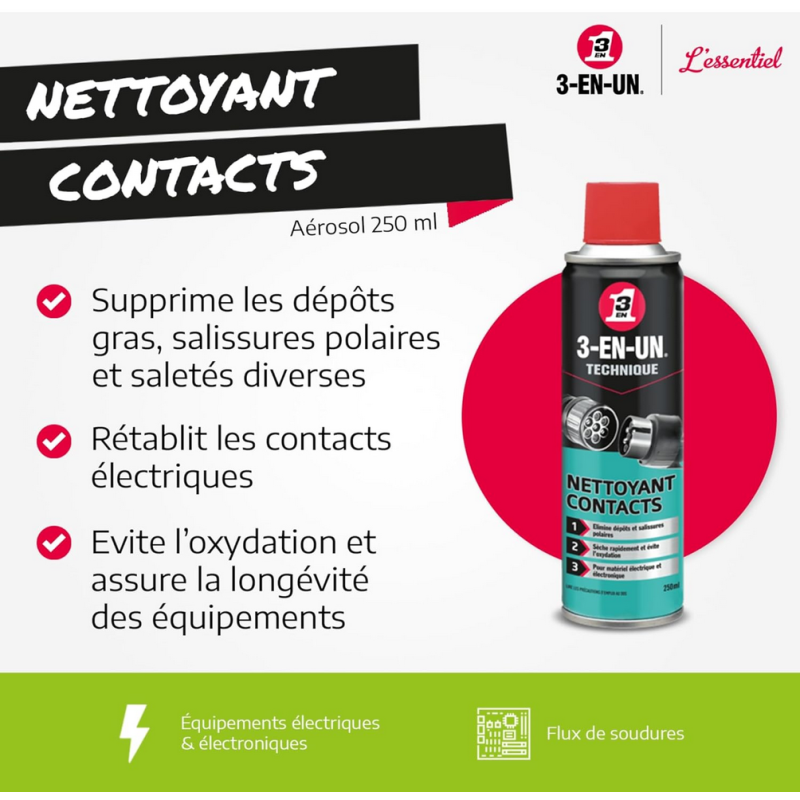 3-EN-UN Nettoyant Contact Aérosol 250 ml Action WD40