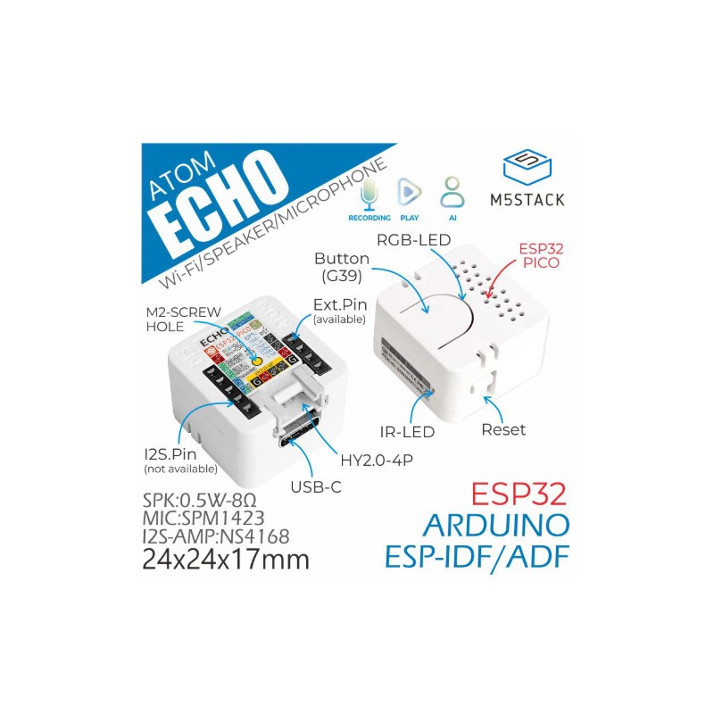 M5Stack ATOM Echo ESP32 Smart Speaker Kit | HackSpark