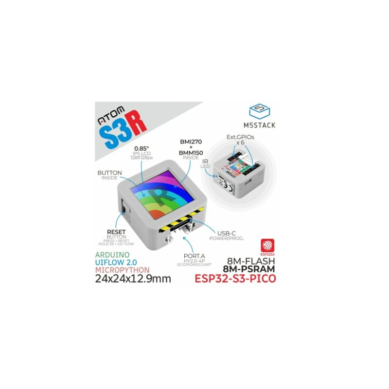 M5Stack AtomS3 Dev Kit 0.85" Screen ESP32-S3 | HackSpark