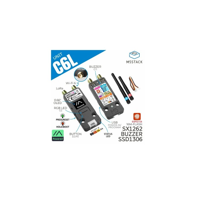 M5Stack C6L Unit for Meshtastic (SX1262, ESP32-C6) Laura 868