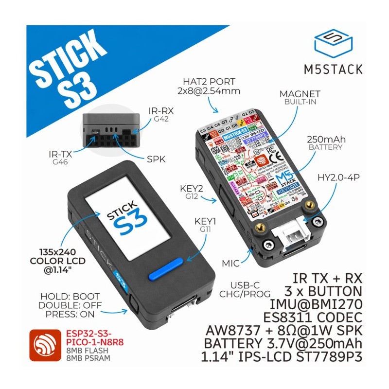 M5StickS3 ESP32S3 Mini IoT Dev Kit