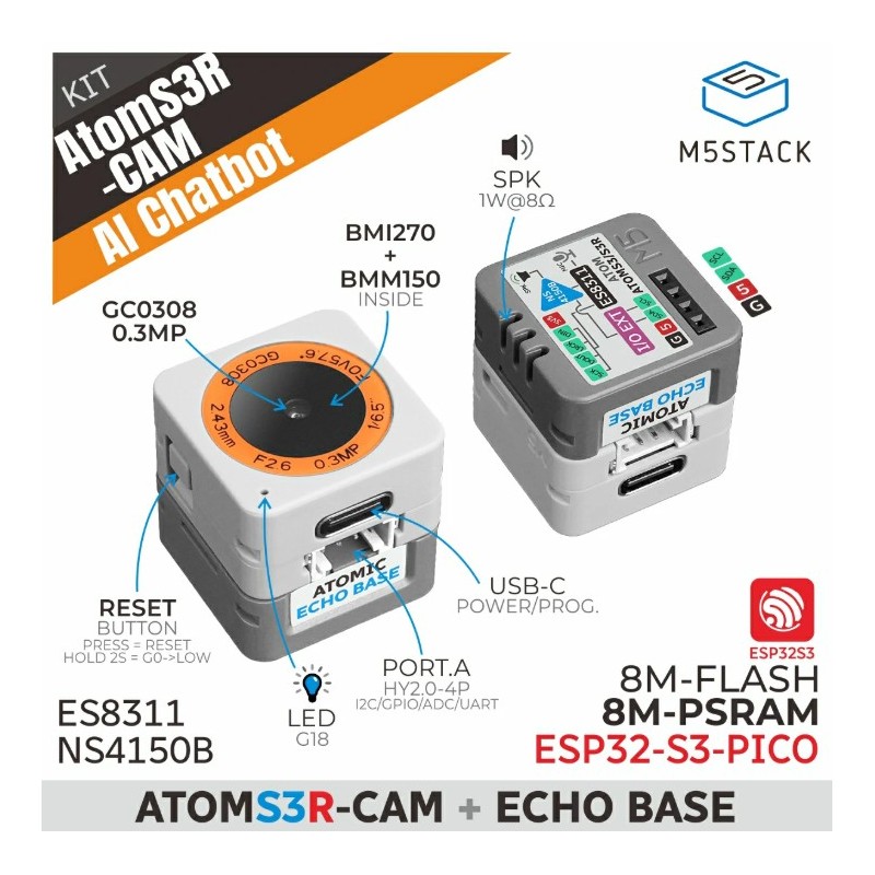 AtomS3R-CAM AI Chatbot Kit (8MB PSRAM)
