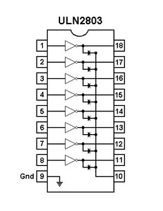 ULN2803A (DIP18 8-channels Darlington Transistors Array with Diodes)