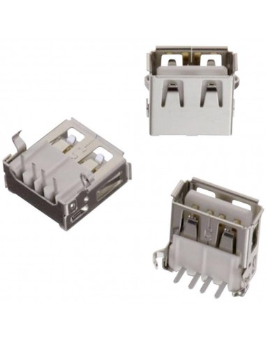 USB Connector, USB Type A, USB 2.0, Receptacle, 4 Way, Through Hole, Right Angle