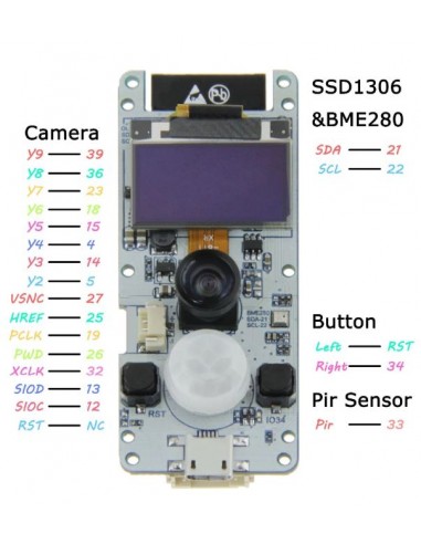 TTGO T-Camera ESP32 WROVER Wifi / BT Camera Module, ESP32 + OV2640 + PIR
