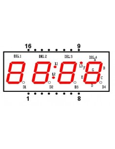 7-segment clock display - 0.39" digit height (Red, Common Cathode) (screen)
