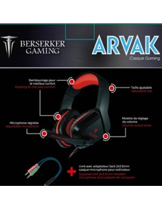 Casque de jeu ARVAK Noir/Rouge Berserker Gaming