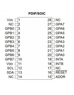MCP23018 16-bit I/O E/SL, i2c 3.4MHz (input/output expander) DIP28