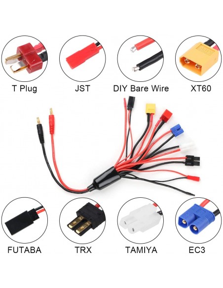 Adaptateur De Chargeur De Batterie RC Lipo Connecteur Splitter Wire 8 En 1 Octopus Convertir Le Câble En Câble Banane De 4,0 Mm Pour Prise TRX-T, Futaba, Tamiya Mini, XT60, EC3, JST, Tamiya - Foto 11