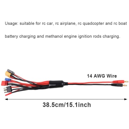 AUTOUTLET RC Lipo Battery Charger Adapter Connector Splitter Wire 8 In 1 Octop Convert Cable To 4.0mm Banana Plug Lead Cable For TRX,T- Plug, Futaba, Tamiya Mini, XT60, EC3, JST, Tamiya