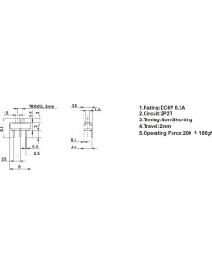 Interrupteur à glissière (DPDT, 2 positions, 6 Pins, 0,3A/6VDC sliding switch)