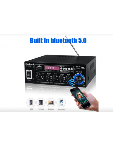 AV-66XBT 2X120W Bluetooth 5.0 EQ Stereo AMP 2CH AUX USB FM Radio