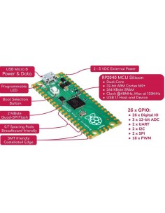 Carte Raspberry Pi Pico H RP2040 ( avec connecteurs pré-soudés) programmable en C/C++ et MicroPython